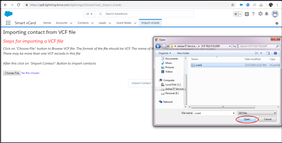 screenshot of Astrea Smart vCard